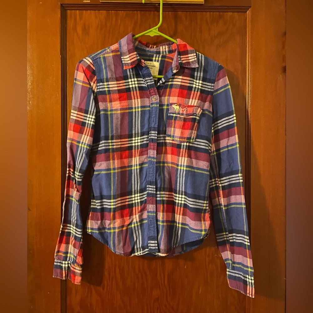 Abercrombie & Fitch Pink and Blue Flannel